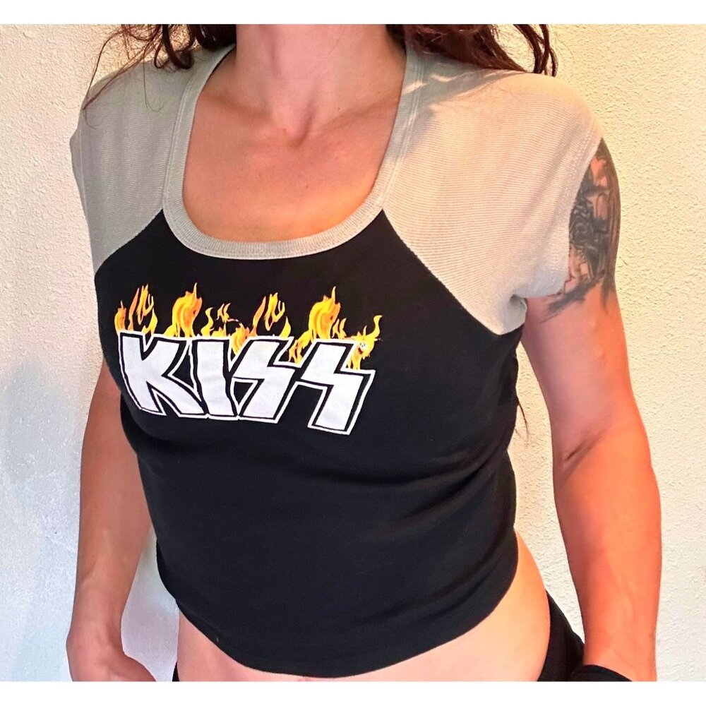 DAVID LERNER NY Ladies KISS Band Crop Top Shirt SMALL